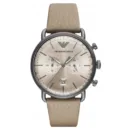 Emporio Armani Aviator Chronograph Quartz Grey Dial Beige Leather Strap Watch For Men - AR11107